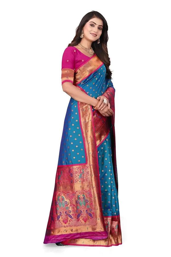 Pure_Silk_Paithani_Saree_with_Rich_Zari_Woven_Border_&_Peacock_Motifs_|_For_Traditional_Wedding_&_Festivals_|_5.5m_Saree_+_0.8m_Blouse_(Peacock_Blue)