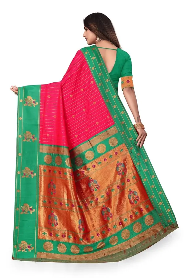 Pure_Silk_Paithani_Saree_with_Rich_Zari_Woven_Border_&_Peacock_Motifs_|_For_Traditional_Wedding_&_Festivals_|_5.5m_Saree_+_0.8m_Blouse_(Pink_&_Mint_Green)
