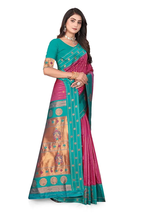 Pure_Silk_Paithani_Saree_with_Rich_Zari_Woven_Border_&_Peacock_Motifs_|_For_Traditional_Wedding_&_Festivals_|_5.5m_Saree_+_0.8m_Blouse_(Purple_&_Eastern_Blue)