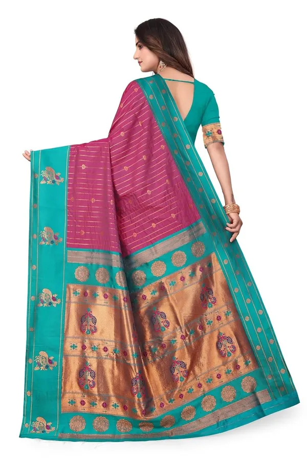 Pure_Silk_Paithani_Saree_with_Rich_Zari_Woven_Border_&_Peacock_Motifs_|_For_Traditional_Wedding_&_Festivals_|_5.5m_Saree_+_0.8m_Blouse_(Purple_&_Eastern_Blue)