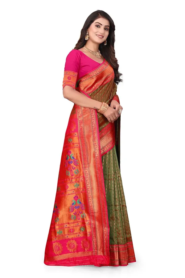 Pure_Silk_Paithani_Saree_with_Rich_Zari_Woven_Border_&_Peacock_Motifs_|_For_Traditional_Wedding_&_Festivals_|_5.5m_Saree_+_0.8m_Blouse_(Pastel_Green_&_Pink)