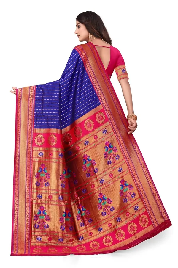 Pure_Silk_Paithani_Saree_with_Rich_Zari_Woven_Border_&_Peacock_Motifs_|_For_Traditional_Wedding_&_Festivals_|_5.5m_Saree_+_0.8m_Blouse_(Violet_Blue_&_Pink)