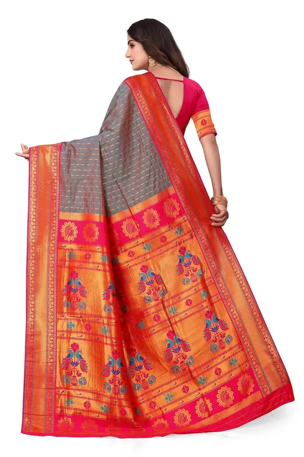 Pure_Silk_Paithani_Saree_with_Rich_Zari_Woven_Border_&_Peacock_Motifs_|_For_Traditional_Wedding_&_Festivals_|_5.5m_Saree_+_0.8m_Blouse_(Reddish_Grey_&_Pink)