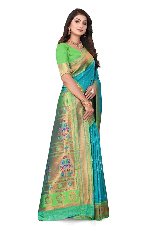 Pure_Silk_Paithani_Saree_with_Rich_Zari_Woven_Border_&_Peacock_Motifs_|_For_Traditional_Wedding_&_Festivals_|_5.5m_Saree_+_0.8m_Blouse_(SkyBlue_&_parisGreen)