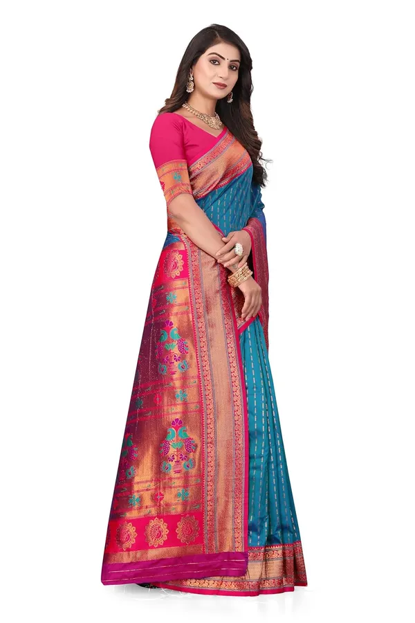 Pure_Silk_Paithani_Saree_with_Rich_Zari_Woven_Border_&_Peacock_Motifs_|_For_Traditional_Wedding_&_Festivals_|_5.5m_Saree_+_0.8m_Blouse_(Sky_Blue_&_Pink)
