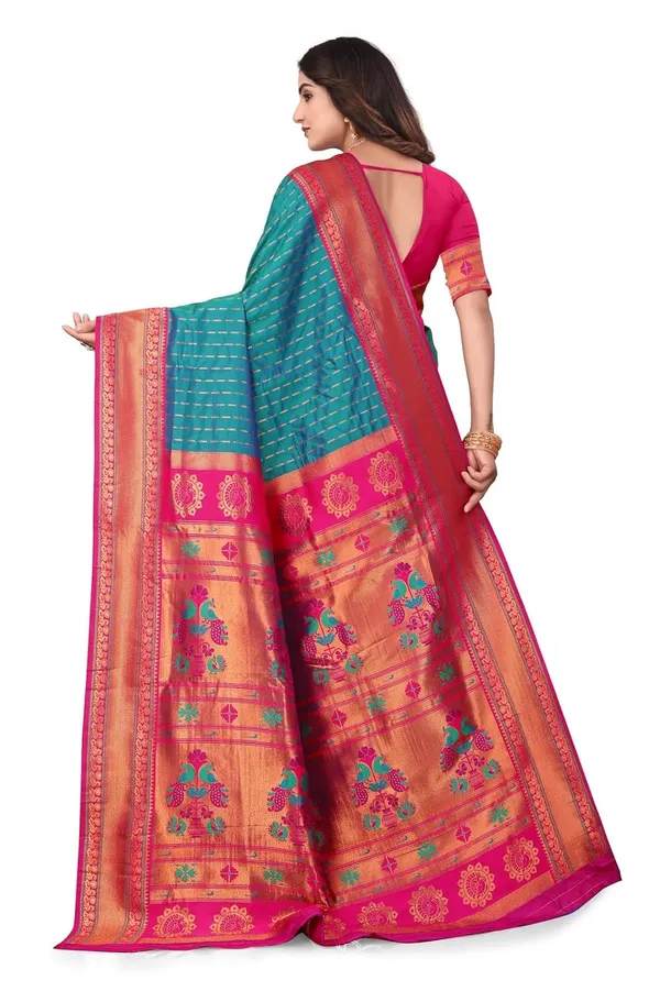Pure_Silk_Paithani_Saree_with_Rich_Zari_Woven_Border_&_Peacock_Motifs_|_For_Traditional_Wedding_&_Festivals_|_5.5m_Saree_+_0.8m_Blouse_(Aqua_Blue_&_Pink)