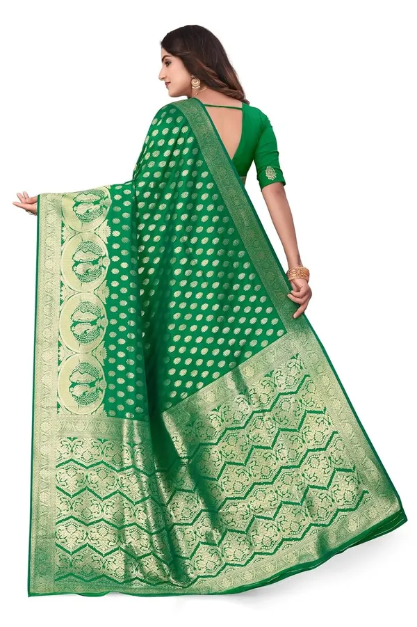 Bottle_Green_Banarasi_Silk_Saree_with_Gold_&_Silver_Zari_for_Women_|_For_Traditional_Wedding_&_Festivals_|_5.5m_Saree_+_0.8m_Blouse
