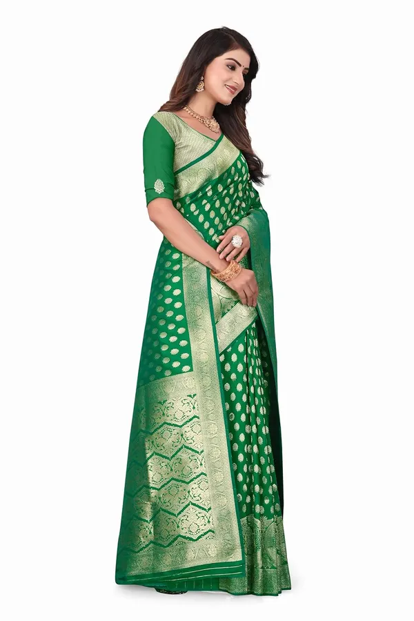 Bottle_Green_Banarasi_Silk_Saree_with_Gold_&_Silver_Zari_for_Women_|_For_Traditional_Wedding_&_Festivals_|_5.5m_Saree_+_0.8m_Blouse