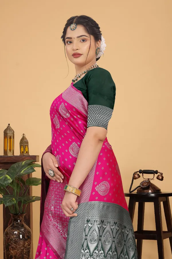 Women's_Banarasi_Silk_Saree_for_Women_|_Traditional_Woven_Saree_with_Contrast_Border_&_Pallu_|_For_Traditional,_Festive_&_Wedding_Saree_with_Blouse_Piece_(Silver_-_Pink_&_Dark_Green)