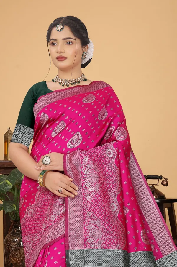 Women's_Banarasi_Silk_Saree_for_Women_|_Traditional_Woven_Saree_with_Contrast_Border_&_Pallu_|_For_Traditional,_Festive_&_Wedding_Saree_with_Blouse_Piece_(Silver_-_Pink_&_Dark_Green)