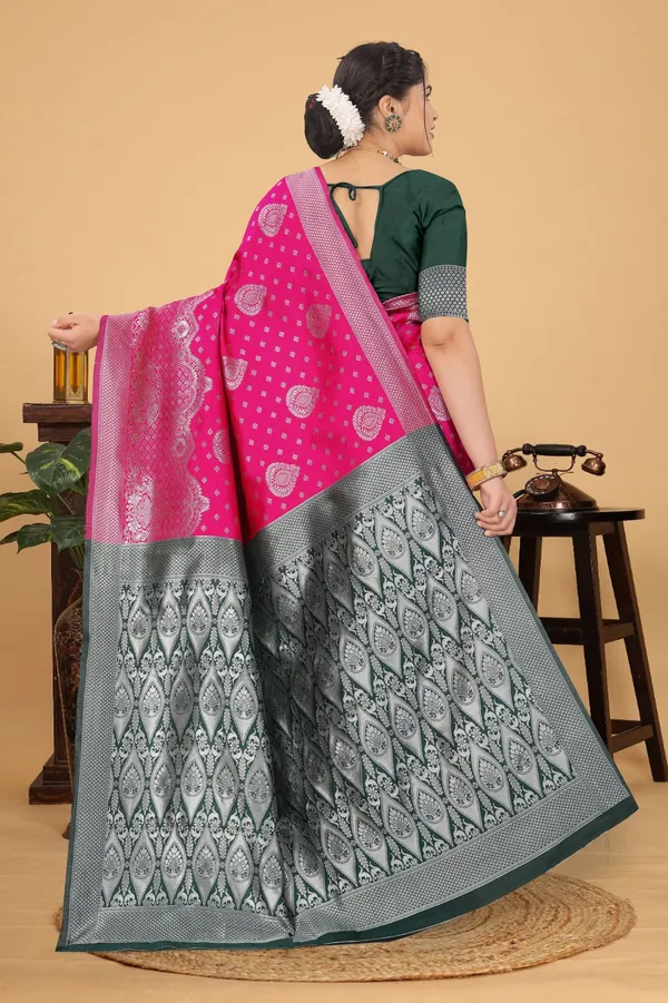 Women's_Banarasi_Silk_Saree_for_Women_|_Traditional_Woven_Saree_with_Contrast_Border_&_Pallu_|_For_Traditional,_Festive_&_Wedding_Saree_with_Blouse_Piece_(Silver_-_Pink_&_Dark_Green)