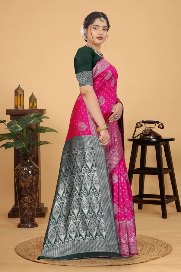 Women's_Banarasi_Silk_Saree_for_Women_|_Traditional_Woven_Saree_with_Contrast_Border_&_Pallu_|_For_Traditional,_Festive_&_Wedding_Saree_with_Blouse_Piece_(Silver_-_Pink_&_Dark_Green)
