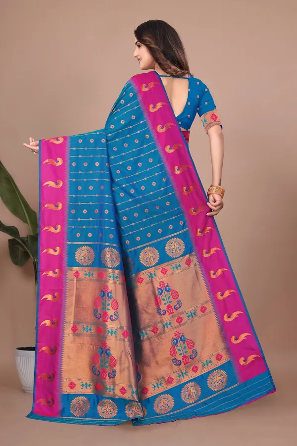 Pure_Silk_Paithani_Saree_with_Rich_Zari_Woven_Border_&_Peacock_Motifs_|_For_Traditional_Wedding_&_Festivals_|_5.5m_Saree_+_0.8m_Blouse_(Sky_Blue_&_Red)