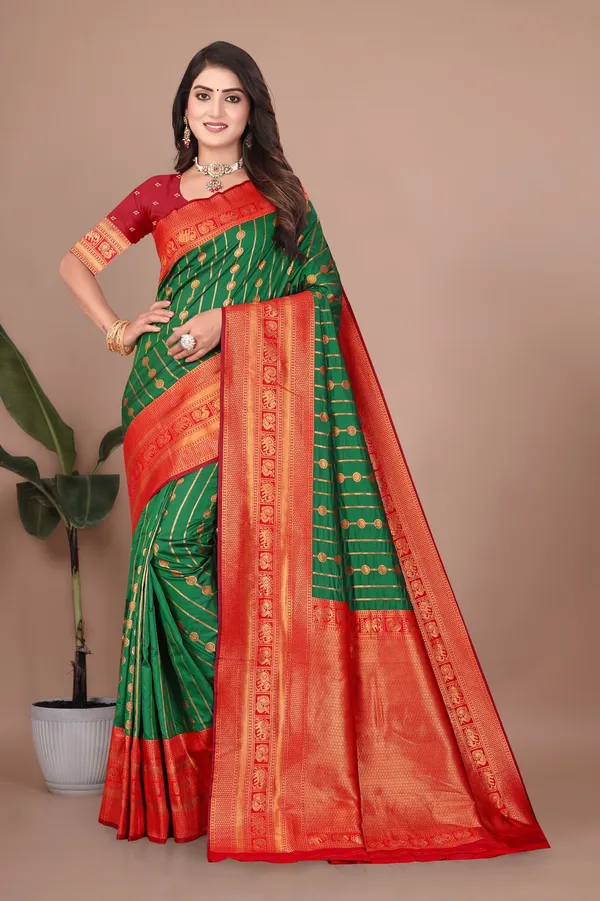 Pure_Silk_Paithani_Saree_with_Rich_Zari_Woven_Border_&_Traditional_Pallu_|_For_Traditional_Wedding_&_Festivals_|_5.5m_Saree_+_0.8m_Blouse_(Bottle_Green_&_Maroon_Red)