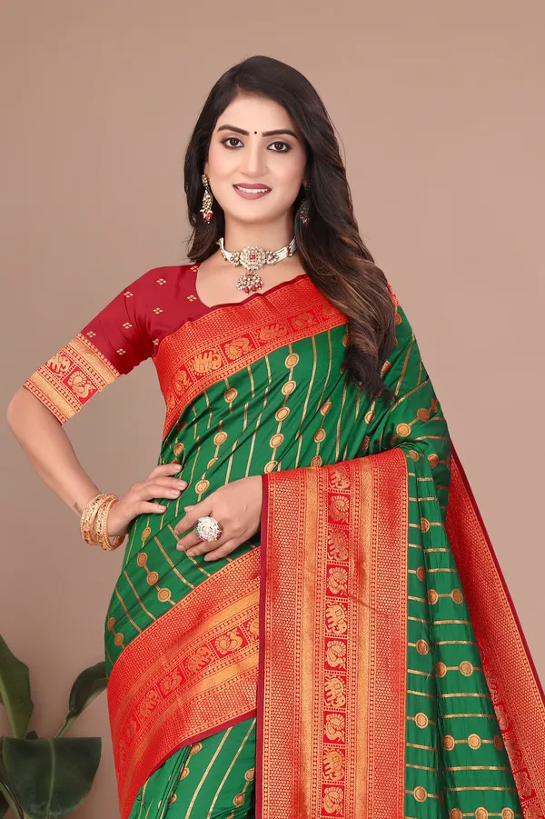 Pure_Silk_Paithani_Saree_with_Rich_Zari_Woven_Border_&_Traditional_Pallu_|_For_Traditional_Wedding_&_Festivals_|_5.5m_Saree_+_0.8m_Blouse_(Bottle_Green_&_Maroon_Red)