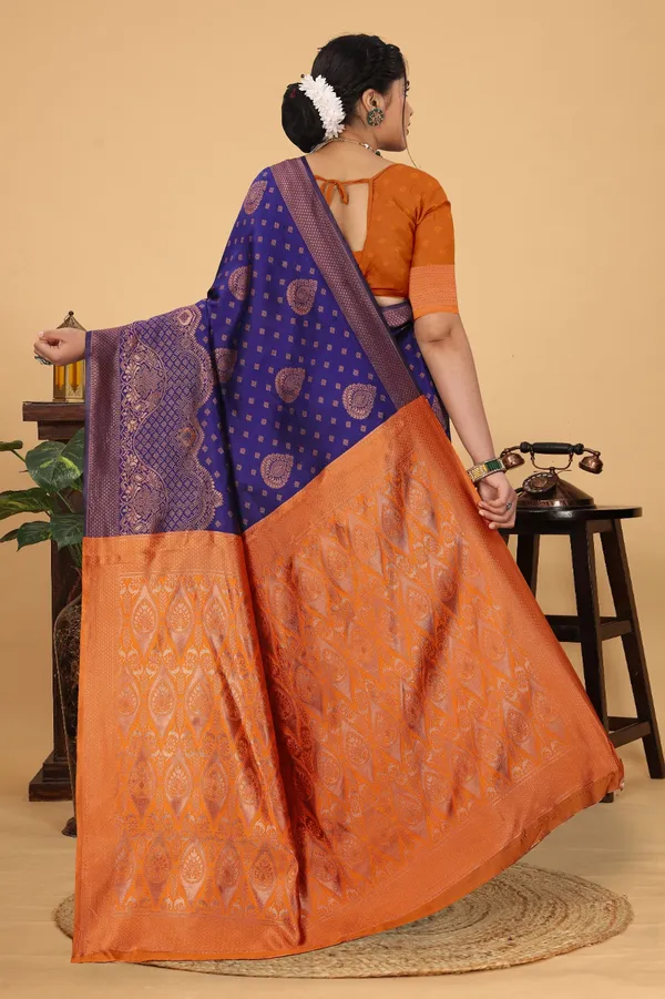 Women's_Banarasi_Silk_Saree_for_Women_|_Traditional_Woven_Saree_with_Contrast_Border_&_Pallu_|_For_Traditional,_Festive_&_Wedding_Saree_with_Blouse_Piece_(Gold_-_Dark_Blue_&_Orange)