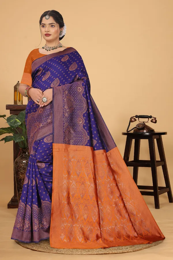 Women's_Banarasi_Silk_Saree_for_Women_|_Traditional_Woven_Saree_with_Contrast_Border_&_Pallu_|_For_Traditional,_Festive_&_Wedding_Saree_with_Blouse_Piece_(Gold_-_Dark_Blue_&_Orange)
