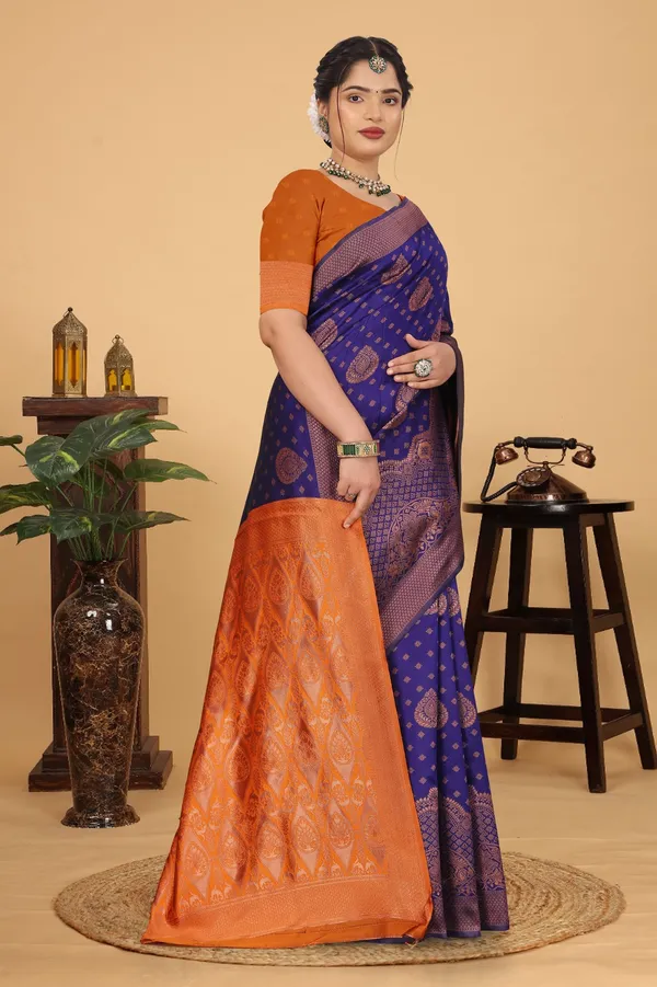 Women's_Banarasi_Silk_Saree_for_Women_|_Traditional_Woven_Saree_with_Contrast_Border_&_Pallu_|_For_Traditional,_Festive_&_Wedding_Saree_with_Blouse_Piece_(Gold_-_Dark_Blue_&_Orange)