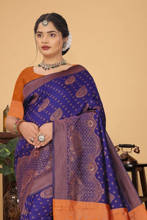 Women's_Banarasi_Silk_Saree_for_Women_|_Traditional_Woven_Saree_with_Contrast_Border_&_Pallu_|_For_Traditional,_Festive_&_Wedding_Saree_with_Blouse_Piece_(Gold_-_Dark_Blue_&_Orange)