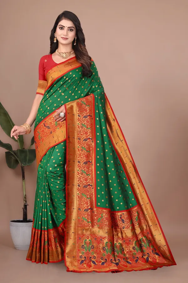 Pure_Silk_Paithani_Saree_with_Rich_Zari_Woven_Border_&_Peacock_Motifs_|_For_Traditional_Wedding_&_Festivals_|_5.5m_Saree_+_0.8m_Blouse_(Bottle_Green)