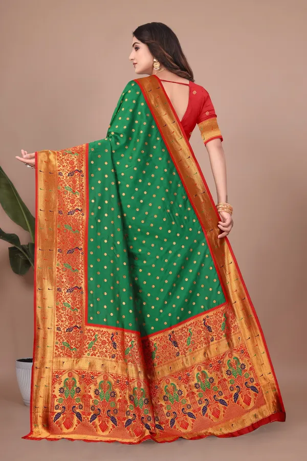 Pure_Silk_Paithani_Saree_with_Rich_Zari_Woven_Border_&_Peacock_Motifs_|_For_Traditional_Wedding_&_Festivals_|_5.5m_Saree_+_0.8m_Blouse_(Bottle_Green)