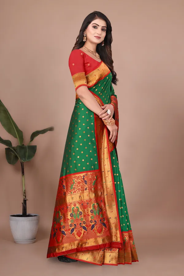 Pure_Silk_Paithani_Saree_with_Rich_Zari_Woven_Border_&_Peacock_Motifs_|_For_Traditional_Wedding_&_Festivals_|_5.5m_Saree_+_0.8m_Blouse_(Bottle_Green)