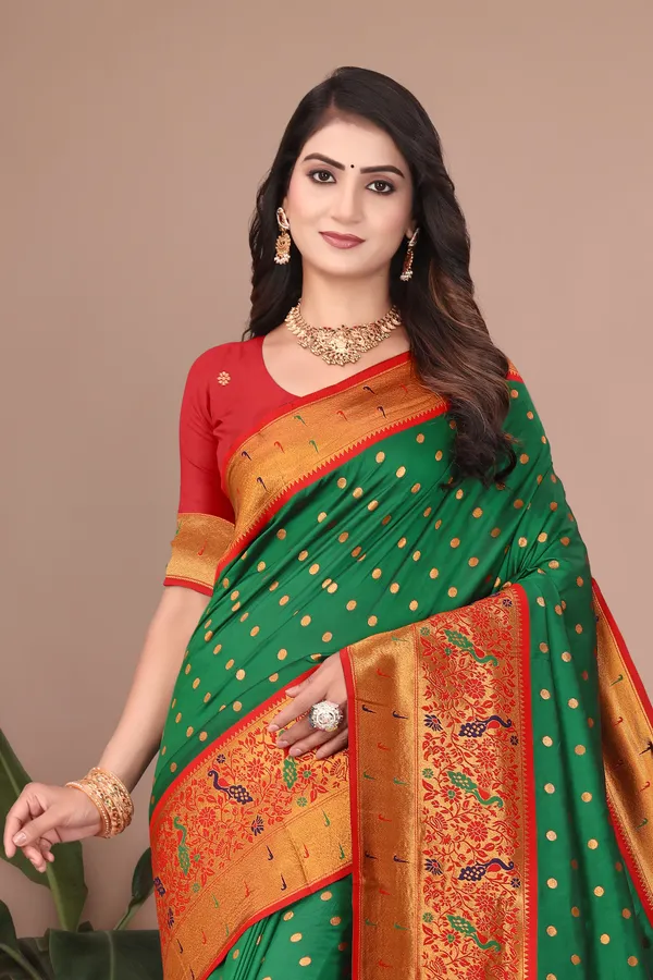 Pure_Silk_Paithani_Saree_with_Rich_Zari_Woven_Border_&_Peacock_Motifs_|_For_Traditional_Wedding_&_Festivals_|_5.5m_Saree_+_0.8m_Blouse_(Bottle_Green)
