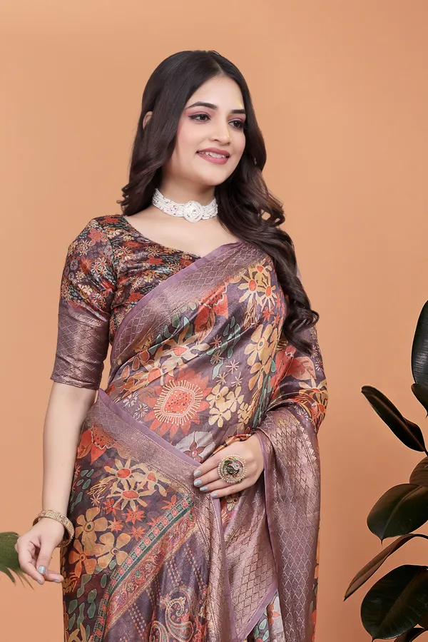 Lavender_&_Multicolor_Women's_Elegant_Soft_Silk_Blend_Saree_with_Zari_Border_&_Designer_Printed_Pallu_for_Women_|_For_Traditional,_Festive_&_Wedding_|_5.5m_Saree_+_0.8m_Blouse