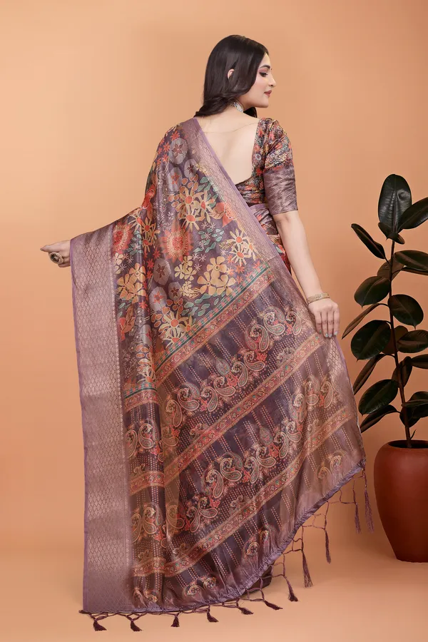 Lavender_&_Multicolor_Women's_Elegant_Soft_Silk_Blend_Saree_with_Zari_Border_&_Designer_Printed_Pallu_for_Women_|_For_Traditional,_Festive_&_Wedding_|_5.5m_Saree_+_0.8m_Blouse