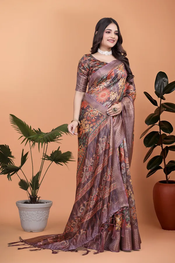 Lavender_&_Multicolor_Women's_Elegant_Soft_Silk_Blend_Saree_with_Zari_Border_&_Designer_Printed_Pallu_for_Women_|_For_Traditional,_Festive_&_Wedding_|_5.5m_Saree_+_0.8m_Blouse
