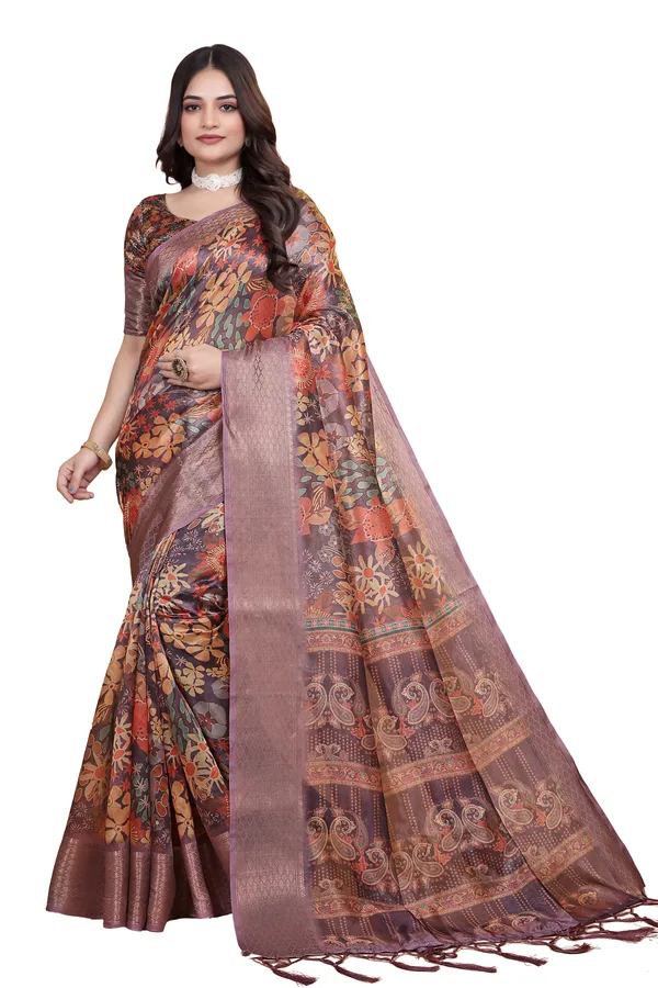 Lavender_&_Multicolor_Women's_Elegant_Soft_Silk_Blend_Saree_with_Zari_Border_&_Designer_Printed_Pallu_for_Women_|_For_Traditional,_Festive_&_Wedding_|_5.5m_Saree_+_0.8m_Blouse