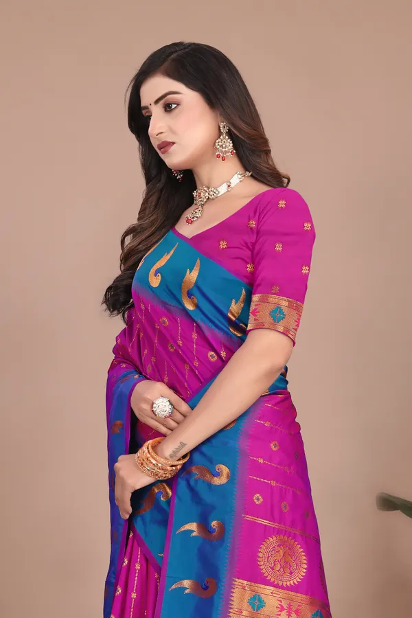 Pure_Silk_Paithani_Saree_with_Rich_Zari_Woven_Border_&_Peacock_Motifs_|_For_Traditional_Wedding_&_Festivals_|_5.5m_Saree_+_0.8m_Blouse_(Purple_&_Blue)