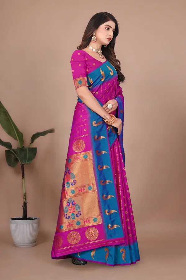 Pure_Silk_Paithani_Saree_with_Rich_Zari_Woven_Border_&_Peacock_Motifs_|_For_Traditional_Wedding_&_Festivals_|_5.5m_Saree_+_0.8m_Blouse_(Purple_&_Blue)