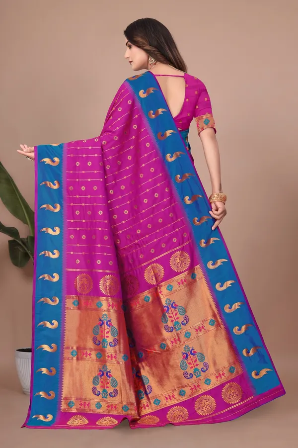 Pure_Silk_Paithani_Saree_with_Rich_Zari_Woven_Border_&_Peacock_Motifs_|_For_Traditional_Wedding_&_Festivals_|_5.5m_Saree_+_0.8m_Blouse_(Purple_&_Blue)