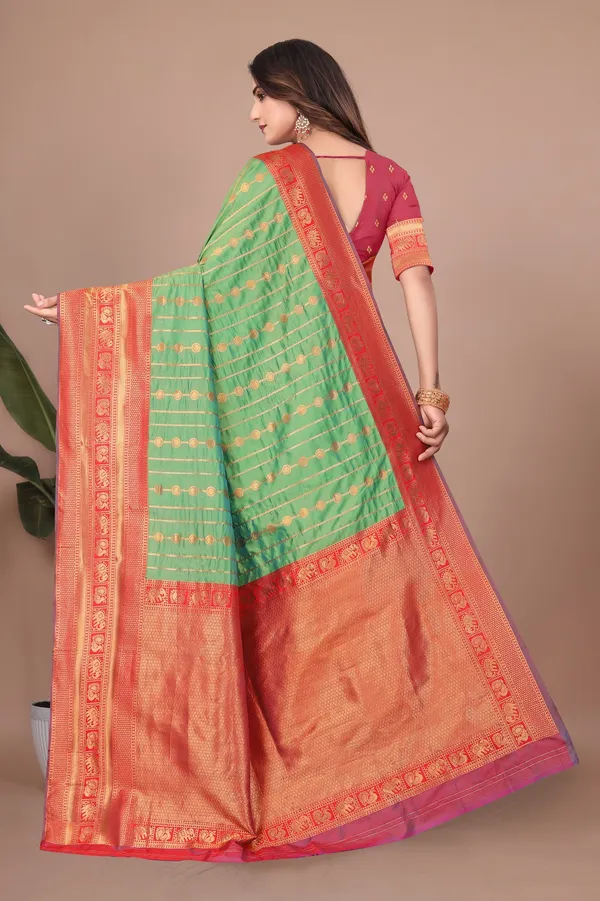 Pure_Silk_Paithani_Saree_with_Rich_Zari_Woven_Border_&_Traditional_Pallu_|_For_Traditional_Wedding_&_Festivals_|_5.5m_Saree_+_0.8m_Blouse_(Pista_Green_&_Orange_Rust)