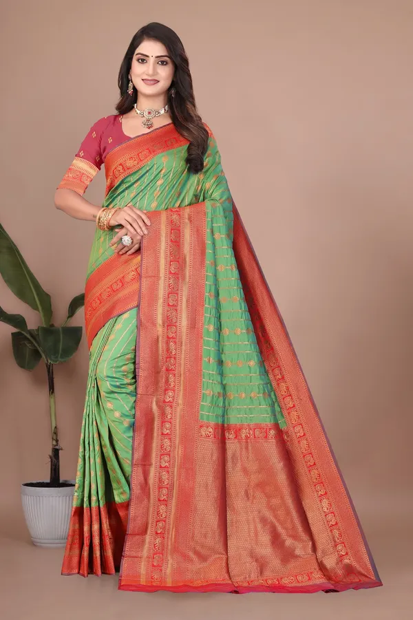 Pure_Silk_Paithani_Saree_with_Rich_Zari_Woven_Border_&_Traditional_Pallu_|_For_Traditional_Wedding_&_Festivals_|_5.5m_Saree_+_0.8m_Blouse_(Pista_Green_&_Orange_Rust)