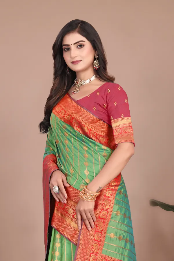 Pure_Silk_Paithani_Saree_with_Rich_Zari_Woven_Border_&_Traditional_Pallu_|_For_Traditional_Wedding_&_Festivals_|_5.5m_Saree_+_0.8m_Blouse_(Pista_Green_&_Orange_Rust)