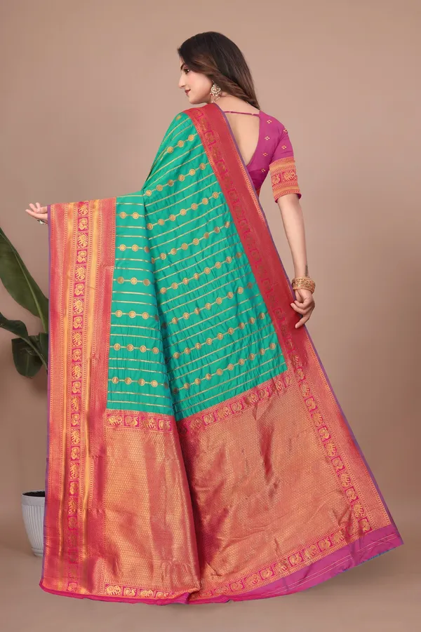 Pure_Silk_Paithani_Saree_with_Rich_Zari_Woven_Border_&_Traditional_Pallu_|_For_Traditional_Wedding_&_Festivals_|_5.5m_Saree_+_0.8m_Blouse_(Aqua_Green_&_Magenta)