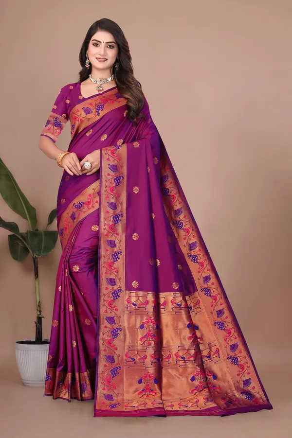 Pure_Silk_Paithani_Saree_with_Rich_Zari_Woven_Border_&_Peacock_Motifs_|_For_Traditional_Wedding_&_Festivals_|_5.5m_Saree_+_0.8m_Blouse_(Purple)