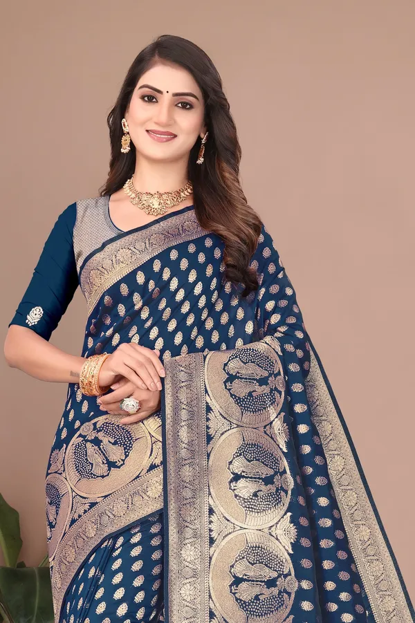 Banarasi_Silk_Saree_with_Gold_&_Silver_Zari_for_Women_|_For_Traditional_Wedding_&_Festivals_|_5.5m_Saree_+_0.8m_Blouse_(Dark_Blue)