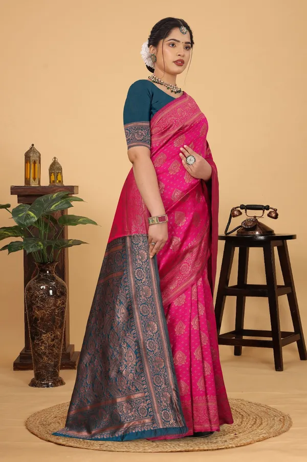 Women's_Banarasi_Silk_Saree_for_Women_|_Traditional_Woven_Saree_with_Contrast_Border_&_Pallu_|_For_Traditional,_Festive_&_Wedding_Saree_with_Blouse_Piece_(Gold_-_Pink_&_Dark_Green)