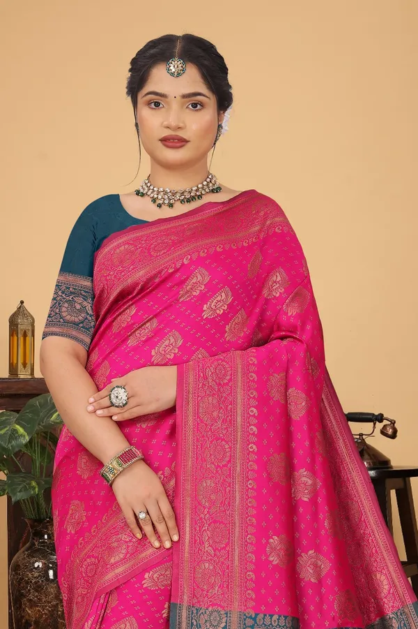 Women's_Banarasi_Silk_Saree_for_Women_|_Traditional_Woven_Saree_with_Contrast_Border_&_Pallu_|_For_Traditional,_Festive_&_Wedding_Saree_with_Blouse_Piece_(Gold_-_Pink_&_Dark_Green)