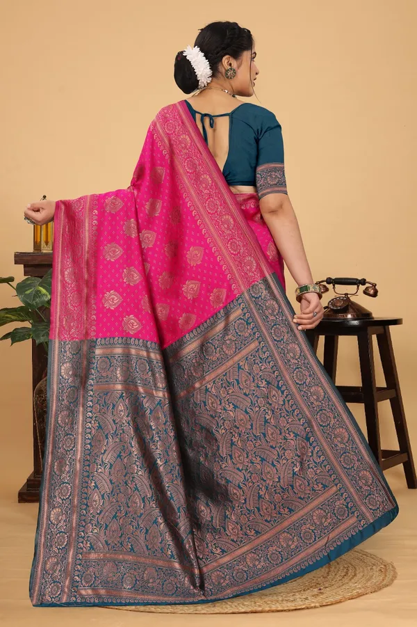 Women's_Banarasi_Silk_Saree_for_Women_|_Traditional_Woven_Saree_with_Contrast_Border_&_Pallu_|_For_Traditional,_Festive_&_Wedding_Saree_with_Blouse_Piece_(Gold_-_Pink_&_Dark_Green)