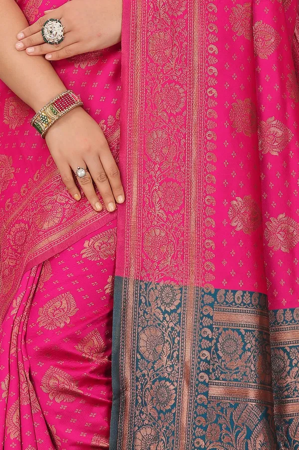 Women's_Banarasi_Silk_Saree_for_Women_|_Traditional_Woven_Saree_with_Contrast_Border_&_Pallu_|_For_Traditional,_Festive_&_Wedding_Saree_with_Blouse_Piece_(Gold_-_Pink_&_Dark_Green)