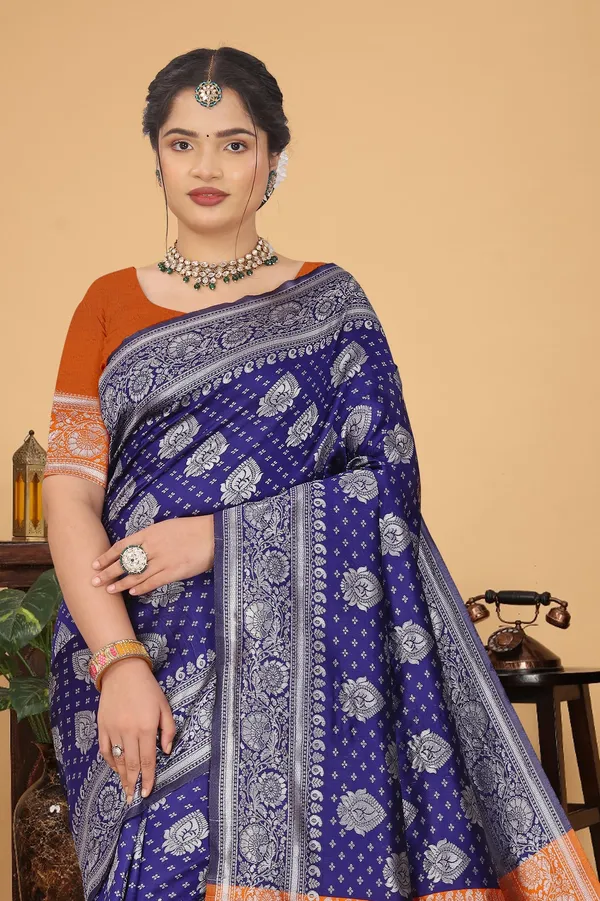 Women's_Banarasi_Silk_Saree_for_Women_|_Traditional_Woven_Saree_with_Contrast_Border_&_Pallu_|_For_Traditional,_Festive_&_Wedding_Saree_with_Blouse_Piece_(Silver_-_Dark_Blue_&_Orange)