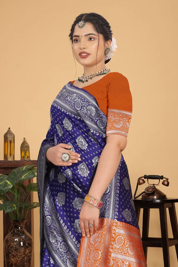 Women's_Banarasi_Silk_Saree_for_Women_|_Traditional_Woven_Saree_with_Contrast_Border_&_Pallu_|_For_Traditional,_Festive_&_Wedding_Saree_with_Blouse_Piece_(Silver_-_Dark_Blue_&_Orange)