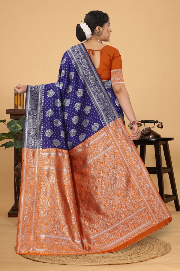 Women's_Banarasi_Silk_Saree_for_Women_|_Traditional_Woven_Saree_with_Contrast_Border_&_Pallu_|_For_Traditional,_Festive_&_Wedding_Saree_with_Blouse_Piece_(Silver_-_Dark_Blue_&_Orange)