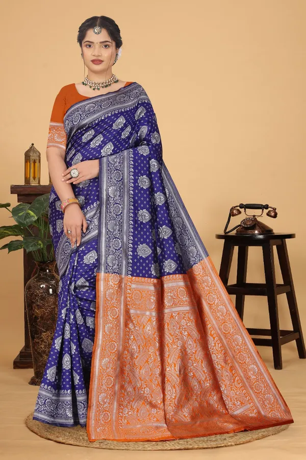 Women's_Banarasi_Silk_Saree_for_Women_|_Traditional_Woven_Saree_with_Contrast_Border_&_Pallu_|_For_Traditional,_Festive_&_Wedding_Saree_with_Blouse_Piece_(Silver_-_Dark_Blue_&_Orange)