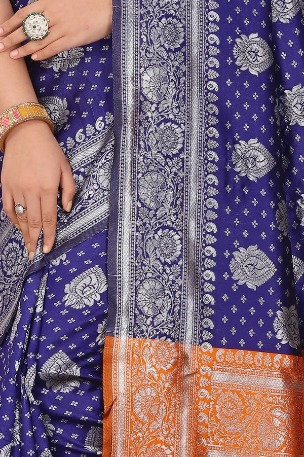 Women's_Banarasi_Silk_Saree_for_Women_|_Traditional_Woven_Saree_with_Contrast_Border_&_Pallu_|_For_Traditional,_Festive_&_Wedding_Saree_with_Blouse_Piece_(Silver_-_Dark_Blue_&_Orange)