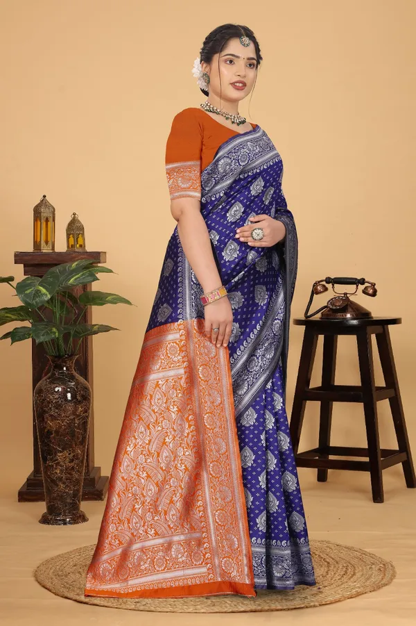Women's_Banarasi_Silk_Saree_for_Women_|_Traditional_Woven_Saree_with_Contrast_Border_&_Pallu_|_For_Traditional,_Festive_&_Wedding_Saree_with_Blouse_Piece_(Silver_-_Dark_Blue_&_Orange)
